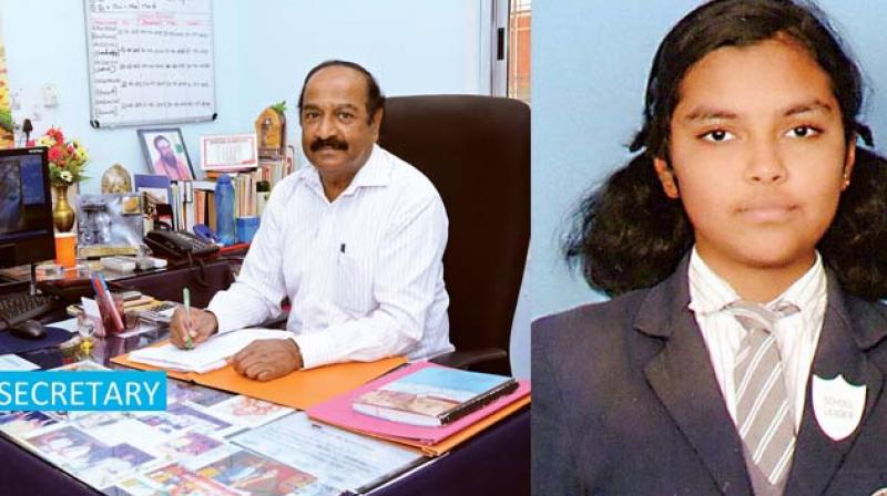 (From left) JBG Aradhya, Founder Secretary and Bhavana B Rao who secured 99.20 per cent in SSLC