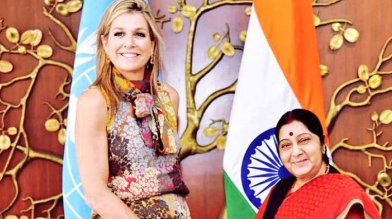 Queen Maxima, who is the wife of King Willem-Alexander of the Netherlands, is visiting India in her capacity as the UN Secretary-Generals special advocate for inclusive finance for development. (Photo: Twitter | @MEA)