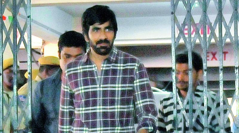 Actor Ravi Teja arrives at the Excise office on Friday.