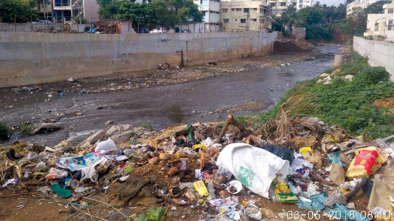At Nagarbhavi, the Storm Water Drain (SWD) has heaps of garbage by its side 		(Image: DC)