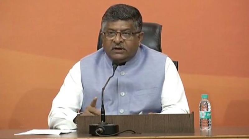 Union minister Ravi Shankar Prasad claimed that no corruption allegation had been levelled against the current government at the Centre during its three-year rule so far, but cases of the Congress corruption continued to appear. (Photo: Twitter |