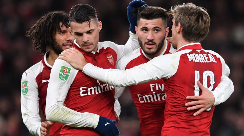 A rejuvenated Arsenal started the second period on the front foot and edged in front in the two-legged tie when Granit Xhaka reacted quickly to prod home a deflected Alexandre Lacazette cross with about half an hour to go. (Photo: AFP)