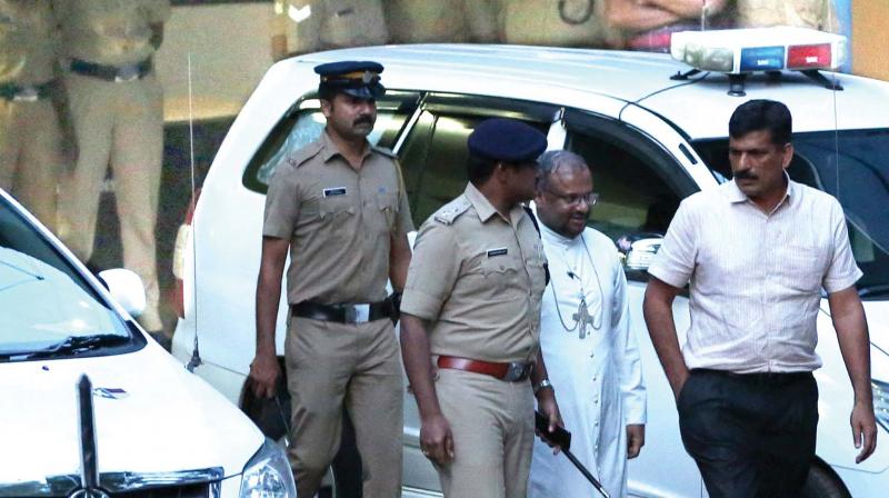 Bishop Franco Mulakkal comes out of Crime Branch office at Tripunithura on Wednesday. (Photo: DC)