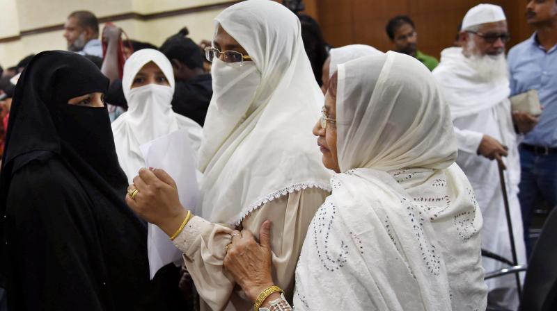 Muslim women during All India Muslim Personal Law Boards press conference in New Delhi. (Photo: PTI)