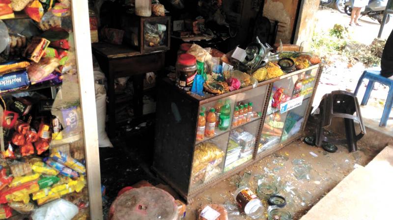 A shop at BP Angadi near Tirur in Malappuram that was attacked during the hartal on Thursday. 	(Photo: DC)