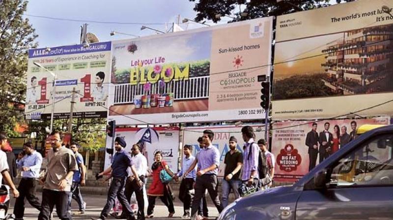 The civic body, however, fixed special rates for hoardings on Metro pillars, despite the HMRLs request to levy charges at par with conventional hoardings, claiming that charges for displays on these central dividers are too high. (Representational Image)