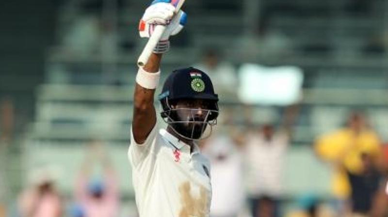 KL Rahul of India celebrates his 150 runs during day three of the 5th test match between India and England held at the M. A. Chidambaram Stadium on the 18th December 2016.Photo by: (Photo: BCCI)