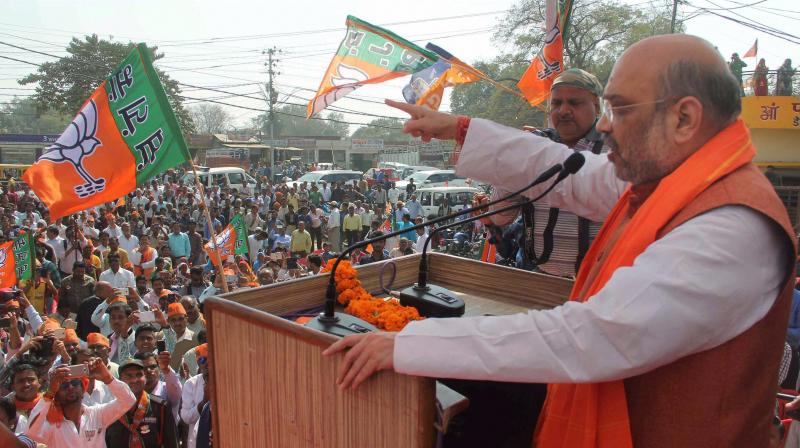 Amit Shah, Bharatiya Janata Party (BJP) President addressing during election campaign for forthcoming Uttar Pradesh Legislative Assembly election. (Photo: PTI)
