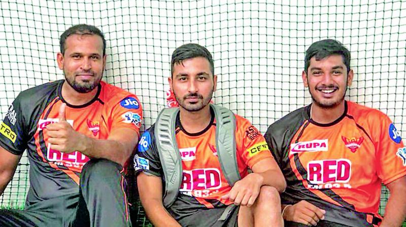Yusuf Pathan (left) along with his teammates during a Sunrisers Hyderbad training session. (Photo:  Twitter)