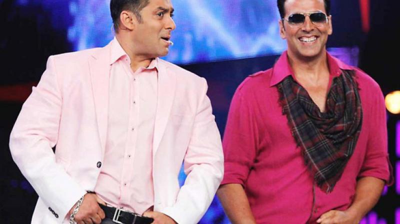 Salman Khan and Akshay Kumar on a TV show.
