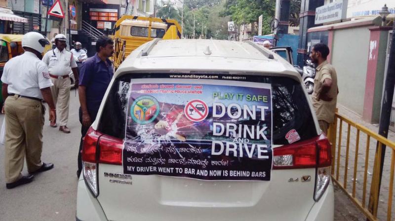 As part of the Road Safety week, Bengaluru traffic police used cars involved in accidents to create awareness against drunk driving