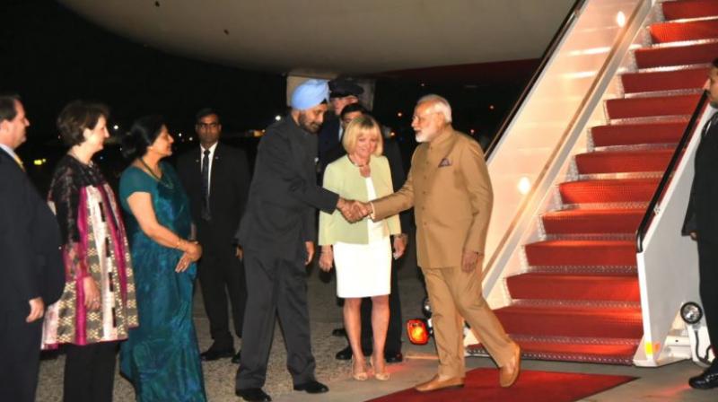 Prime Minister Narendra Modi reached Washington DC. His USA visit will witness various programmes including talks with US President Donald Trump and meeting with top CEOs. (Photo: PMO_India/Twitter)