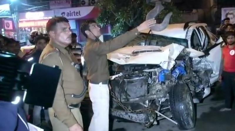 The Fortuner hit a cycle, a scooter, a motorcycle, a rickshaw and then a mini-bus before it came to a halt, police added. (Photo: Twitter | ANI)