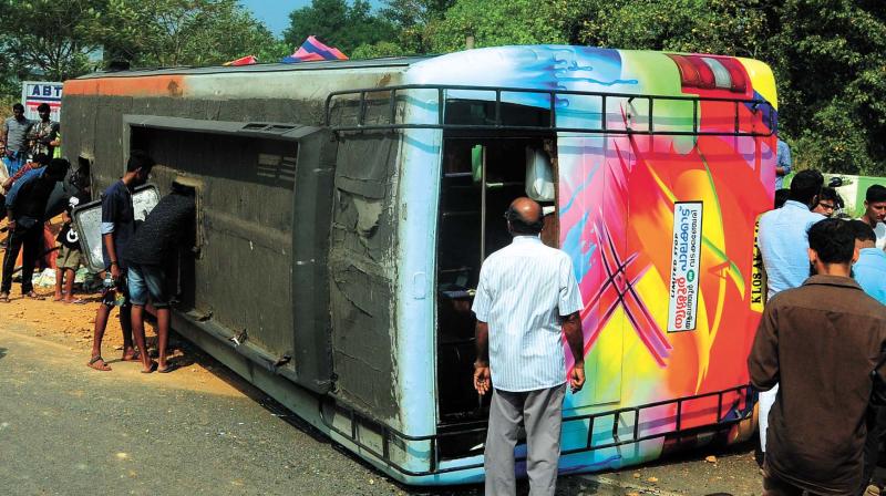 The bus that met with accident at Aaramkallu. (Photo: DC)