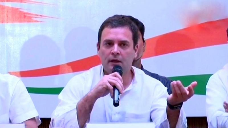 Addressing the media in Bengaluru, Congress President Rahul Gandhi said, PM Modi likes to distract people. He has nothing to say to the people of Karnataka on their future. So he just distracts them. (Photo: ANI | Twitter)