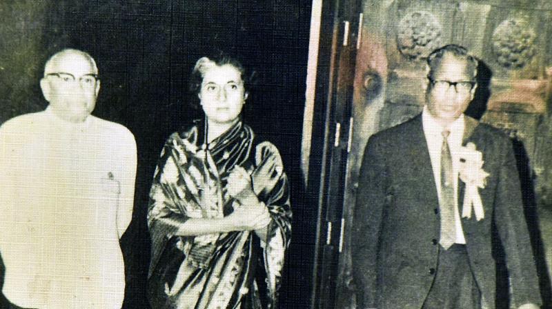 Having a look: Former Prime Minister Indira Gandhi during a visit to the OU campus.