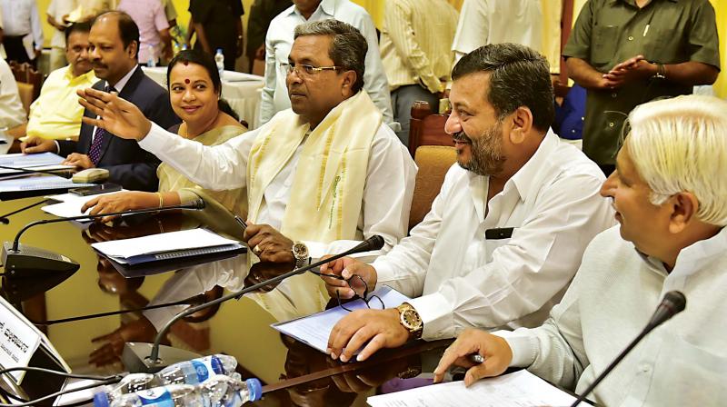 CM Siddaramaiah during a meeting at Vidhana Soudha on Tuesday. (Photo: DC)