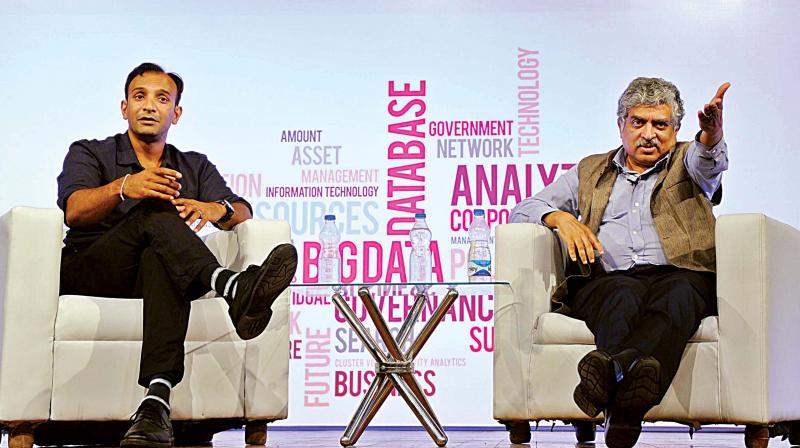 Nandan Nilekani, former chairman of UIDAI and D.J. Patil, former chief data scientist of United States at a semnar on How Data Analytics and Automation will transform India in Bengaluru on Tuesday. (Photo: R Samuel)