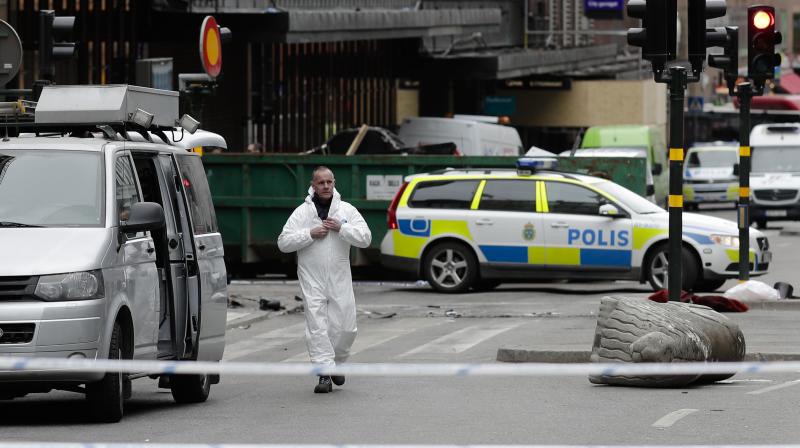 A street is cordoned off near the department store Ahlens following Fridays suspected terror attack in central Stockholm, Sweden. (Photo: AP)