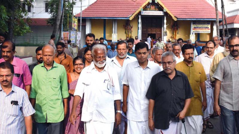 BJP state president Kummanam Rajasekharan visits Thirumala Devaswom Temple on Sunday. (Photo: DC)