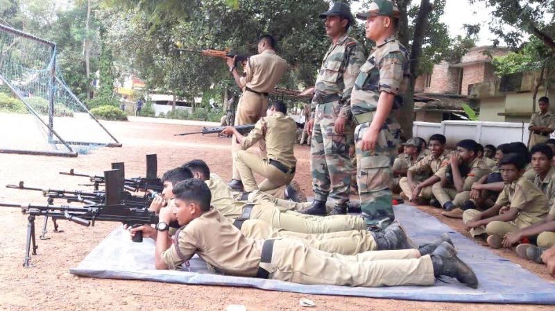 Students get trained in shooting at the 9 Kerala battalion camp, Kollam on Sunday (Photo: DC)