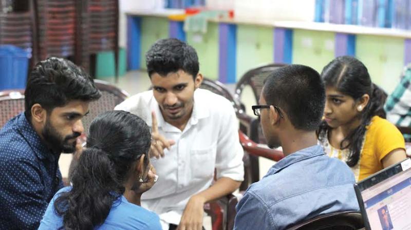 Participants interact during the boot camp held as prelude to NASA international Space Apps Challenge in Thiruvananthapuram on Sunday (Photo: DC)