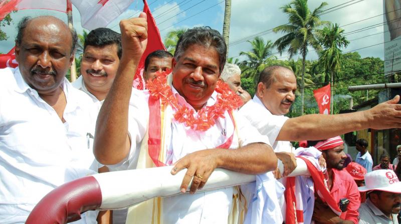 Saji Cherian, the LDF candidate from Chengannur who won the bypoll on Thursday, takes out a victory rally in his constituency. (Photo: DC)