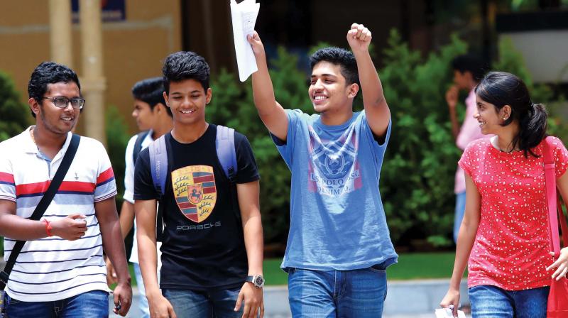Candidates leaving St. Teresas Shool after attending the engineering entrance examination in Kochi on Monday. 	DC FILE