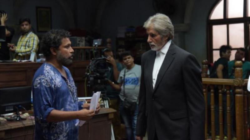 Shoojit Sircar and Amitabh Bachchan on the set of Pink.