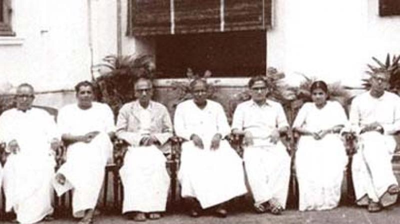 The first council of ministers (1957 - 59). Gowriamma is seen fourth from right.