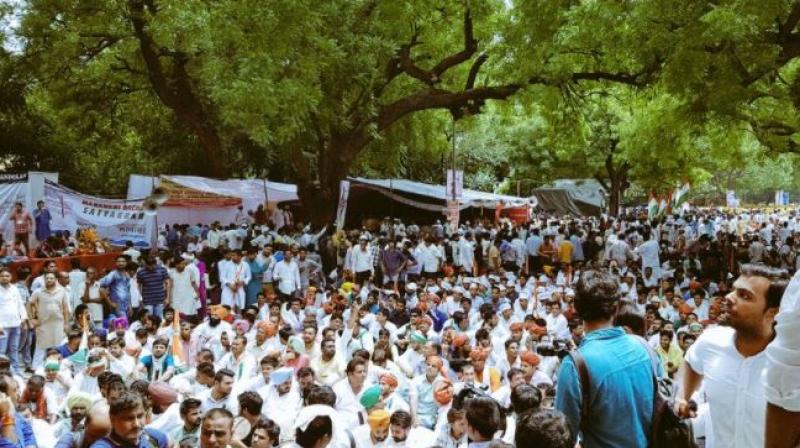 Youth Congress members protest against NDA govt under the name Bharat Bachao Andolan at Delhis Jantar Mantar. (Photo: Twitter)