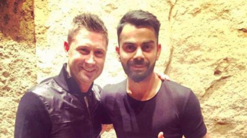 Michael Clarke explained that like most Australian players, Virat Kohli also likes to play hard, but leaves behind all the on-field competitiveness. (Photo: Twitter/ Michael Clarke)