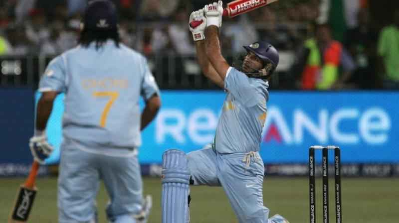 A little war of words before the Stuart Broad over riled Yuvraj Singh up, but the southpaw chanelled his anger to achieve this great feat. (Photo: AFP)