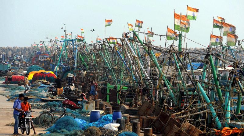 Fishermen anchor in a harbour in Chennai. (Photo: PTI)