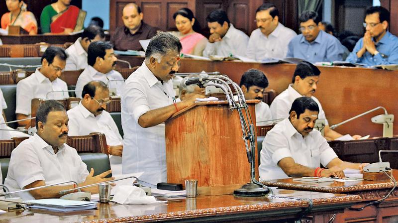 Deputy Chief Minister and Finance Minister O. Panneerselvam presents the State Budget for 2019-20 at Assembly on Friday.