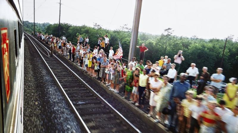 An exhibit at the San Francisco Museum of Modern Art, The Train: RFKs Last Journey, displays 21 of the 1,000 unique colour slides made by photographer Paul Fusco on June 8, 1968. (Photo: AP)
