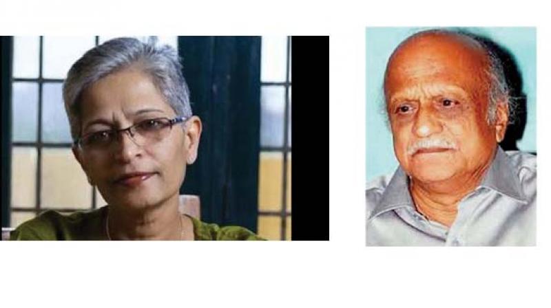 (Left) Gauri Lankesh and M.M. Kalburgi (right)
