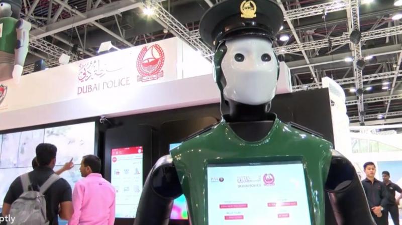 The robot has a touchscreen interface through which people could report crimes, submit paperwork, and pay fines for traffic violations.
