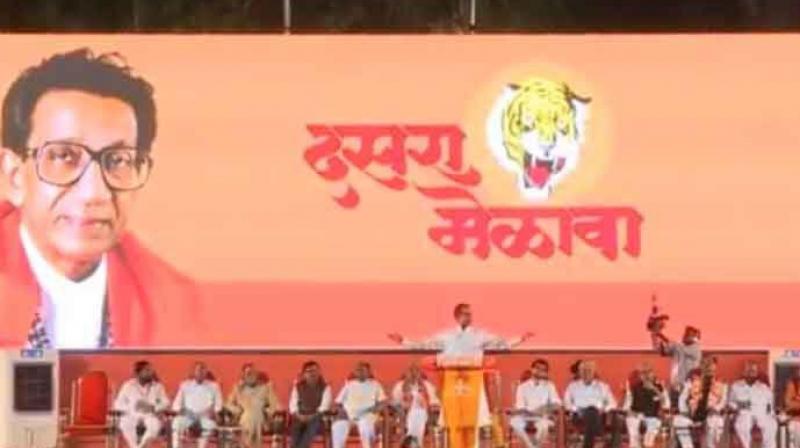 Shiv Sena chief Uddhav Thackeray addressing his annual Vijay Dashmi rally in Mumbai. (Photo: Twitter | @uddhavthackeray)