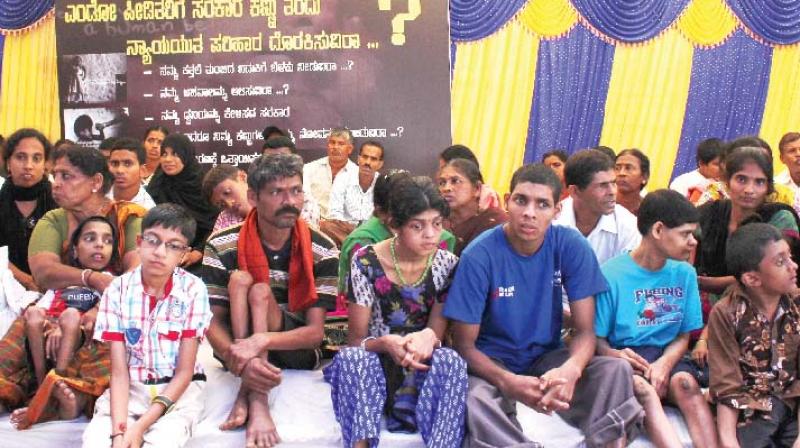 A file photo of the victims of endosulfan pesticide protesting for compensation in Dakshina Kannada.