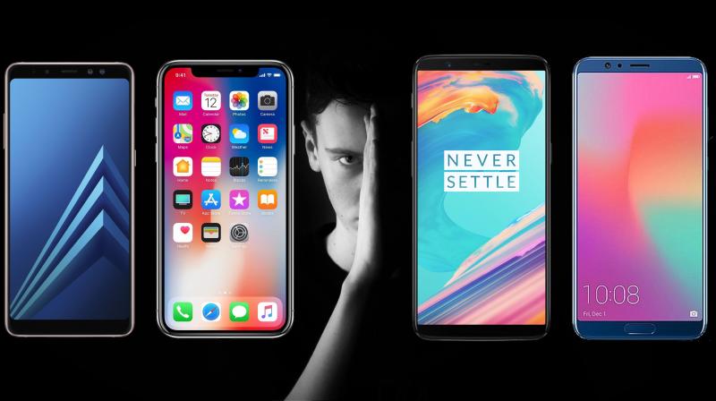 The Samsung Galaxy A8+ (2018), Apple iPhone X, OnePlus 5T and