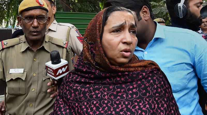 Missing JNU student Najeebs mother coming out after meeting Home Minister Rajnath Singh at his residence in New Delhi. (Photo: PTI)