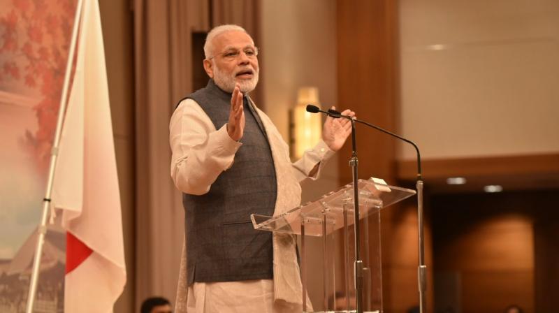 Prime Minister Narendra Modi addressing the Indian community in Japan. (Photo: Twitter)