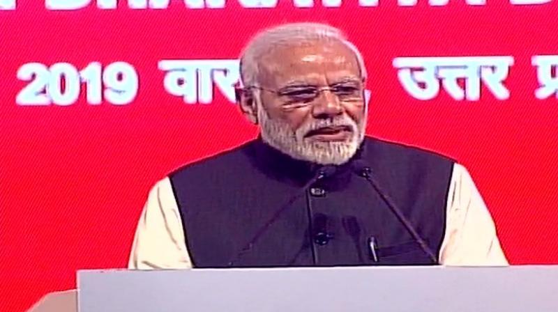 I consider NRIs Indias brand ambassadors. They are the symbols of our capacities and capabilities, Prime Minister said at 15th Pravasi Bharatiya Diwas convention. (Photo: Twitter | ANI)