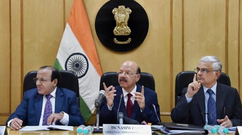 Chief Election Commissioner Nasim Zaidi, along with Election Commissioners Achal Kumar Jyoti and Om Prakash Rawat, announcing poll schedule for five states. (Photo: PTI)