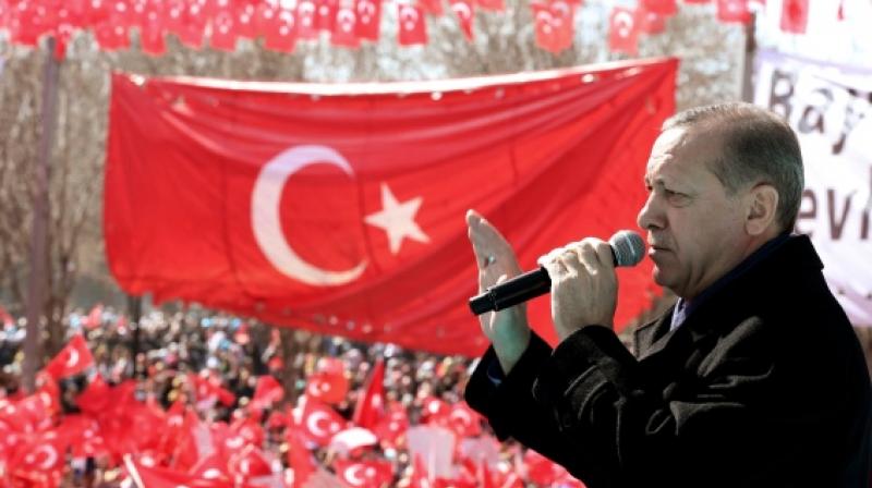 Turkeys President Recep Tayyip Erdogan addresses supporters in Gaziantep, southeastern Turkey, on February 19. (Photo: AP)