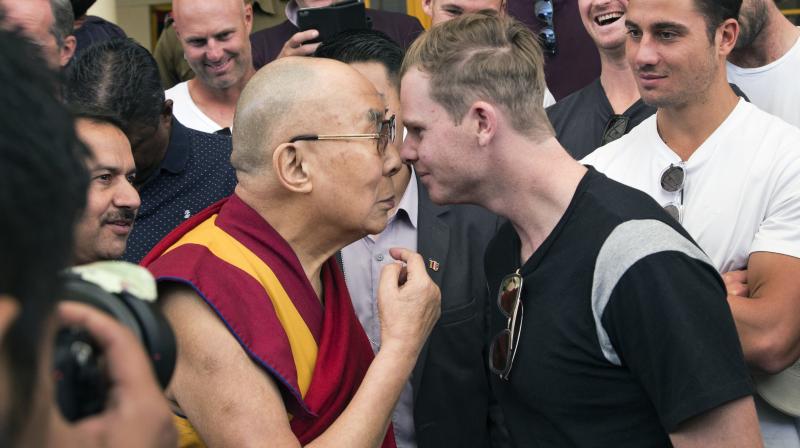 \We rubbed our noses together, and (Dalai Lama) gave me some blessings, so hopefully itll help me with my sleep over the next five days,\ said Steve Smith. (Photo: AP)
