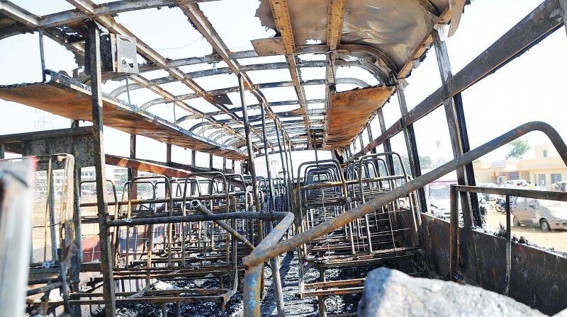 Charred remains of the KSRTC bus