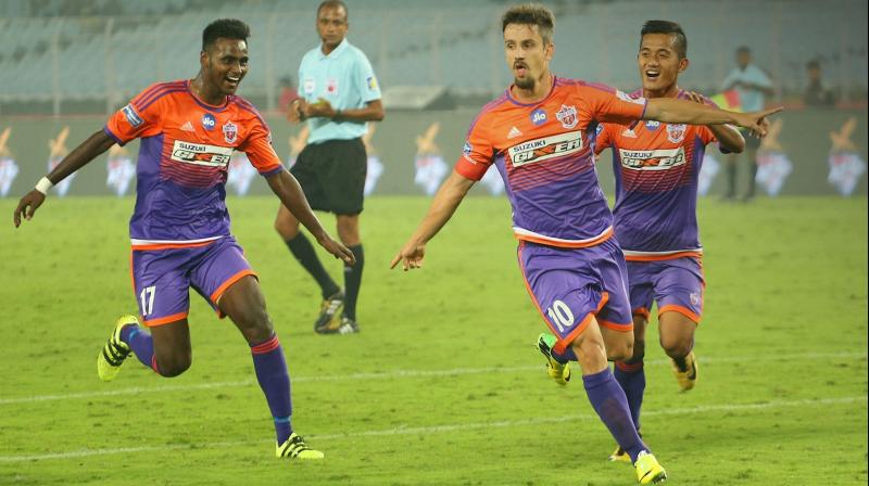 FC Pune City, who lost 2-3 to Delhi Dynamos at home in their ISL opener, thus opened their account in style while it was misery for ATK as they remained on one point that came off a goal-less draw against Kerala Blasters in Kochi. (Photo: ISL Media)
