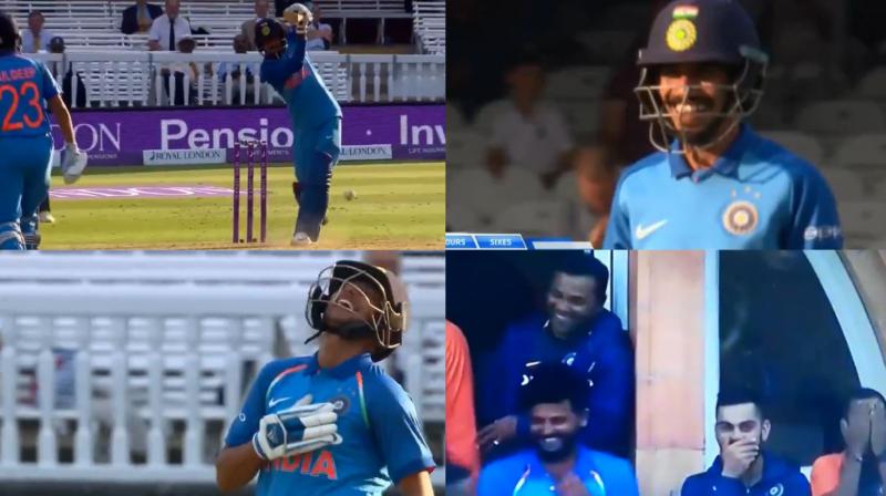 The Haryana spinner raised his bat towards the dressing room, who applauded his batting skills. Even Kuldeep at the other end failed to hide his laughter.(Photo: Screengrab/Video)